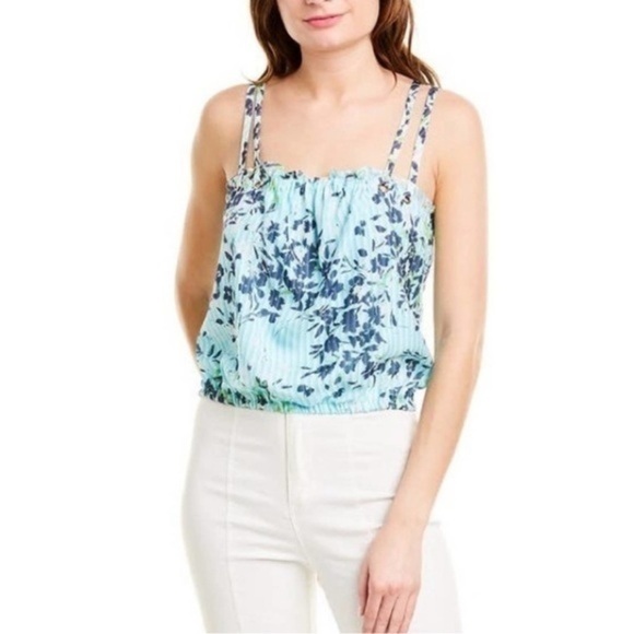 Ramy Brook New York Siena Turquoise Floral Print Silk Camisole Top Sz Medium (?) - Picture 1 of 16